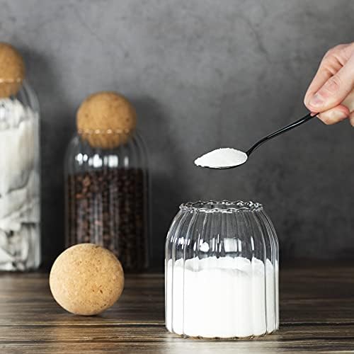 Cork Ball Lid Ribbed Glass Storage Jars - Set of 3 | Perfect For Retro Sweets | Tea Coffee Sugar Canisters | Glass Container | Bath Salts | Decorative Jars | M&W