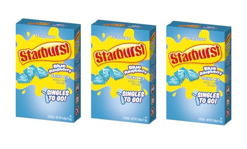 Starburst Singles To Go Zero Sugar Drink Mix, Blue Raspberry, 6 CT Per Box (Pack of 3)