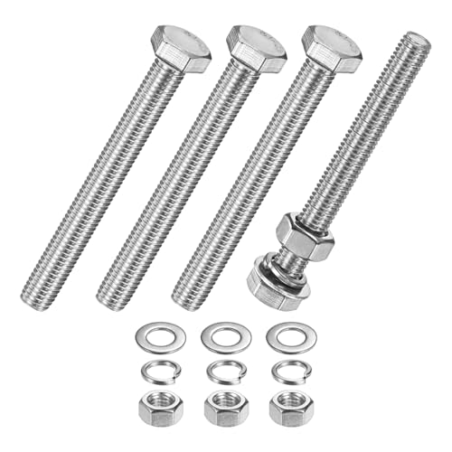 M METERXITY 4-Pack Hex Head Screw Bolt with Nuts Flat &amp; Lock Washers M10x95mm Stainless Steel Bolts and Nuts Kit Fully Threaded Metric Bolt Assortment for Equipment/Machinery