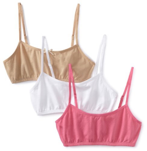 Maidenform Girls' Crop Bra 3 Pack, Nude/Pink/White, Large2