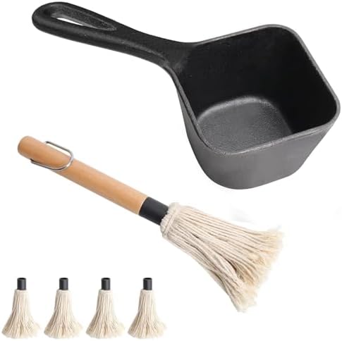HyzaPhix Cast Iron Sauce Pan and BBQ Mop Brush Set for Grilling