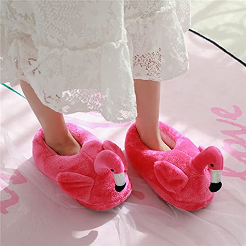HANDKEI Women's cute fluffy flamingo slippers plush animal slippers warm home slippers soft and comfortable indoor slippers2