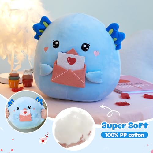 Image of 12 inch Blue Axolotl Plush Original Stuffed Salamander with Love Letter