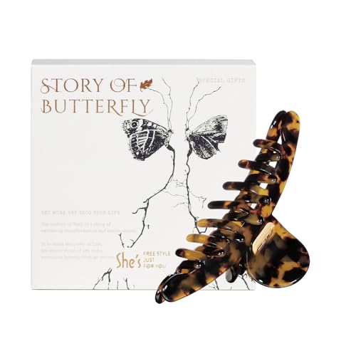 Acetate Hair Clip for Women, SHE'S FREE STYLE JUST FOR YOU [2024 New] Premium Tortoise Shell Hair Claw Clips, Butterfly Hair Accessory (Tortoise-4.8")