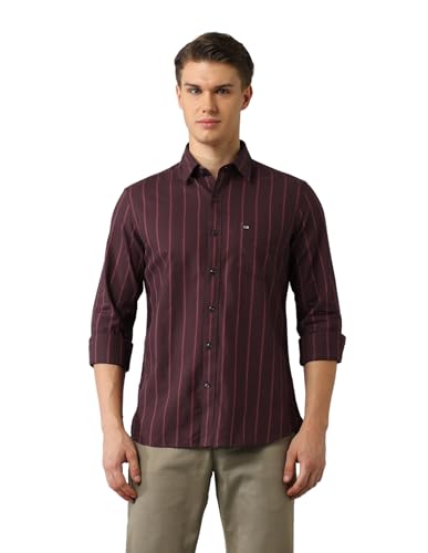 Image of Arrow Sport Men Slim fit Cotton Striped Long Sleeves Spread Collar Shirt