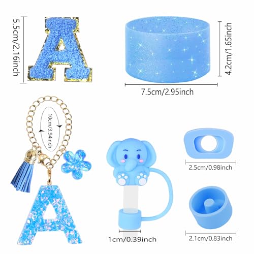 AiScrofa Cup Accessories Set for Stanley 30 oz 40 oz Tumbler with Handle, Including Initials Charms, Straw Cover Cap, Boot, Sticker, Silicone Spill Proof Stopper,Blue Decorate for Boy Girl