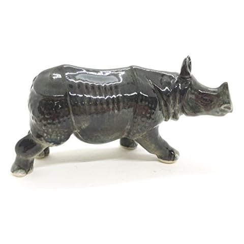 WitnyStore Ceramic Rhino Tiny Home Decor gift Miniature Figurine Handmade Animal Safari Art Cover