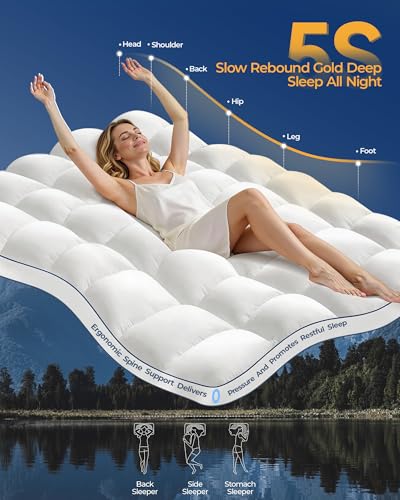 Image of Queen Mattress Topper,Extra Thick Mattress Pad Cover for Deep Sleep,3D+7D Snow Down Alternative Fill Overfilled Plush Pillow Top Mattress with 8-23 Inch Deep Pocket-White