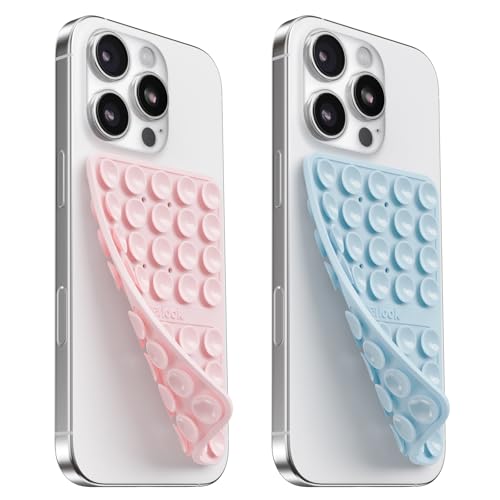 Image of 2PCS Silicone Suction Cup Phone Case Mount Double Sided, Hands-Free Phone Accessories Holder for Selfies and Videos, Silicon Sticky Phone Grip for iPhone and Android Light Pink&Light Blue