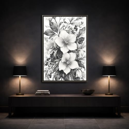 Impression sur toile fleurs d'hellébore cadre expresso