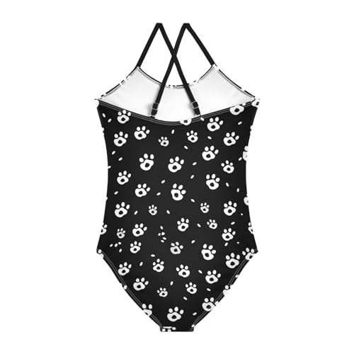 ALAZA Back White Paw Print Girls Swimsuit Bathing Suit Beach Swimwear One Piece 3-10T2