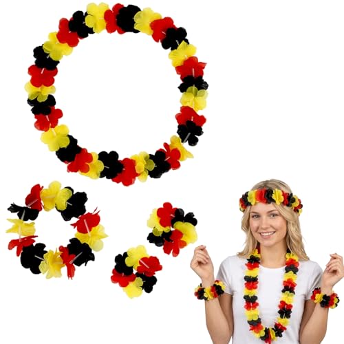 Kit Supporter Allemagne 4 Pcs - Collier Fleur Noir Rouge Jaune Foot, Accessoire Idéal Équipe d'Allemagne Coupe du Monde 2026, Décoration Match pour Stade, Fan Zone, Déguisement Homme Femme