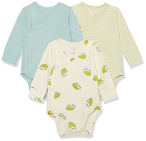 Image of Amazon Essentials Unisex Babies' Cotton Long-Sleeve Side Snap Bodysuit (Previously Amazon Aware), Pack of 3