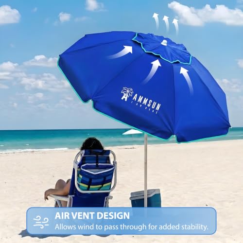 AMMSUN 6.5ft twice folded Portable beach umbrella with sand anchor windproof, Push Button Tilt and Air vent UPF 50+ Protection Fits in a large Suitcase for Patio Garden Beach Pool Backyard Blue - Image 6