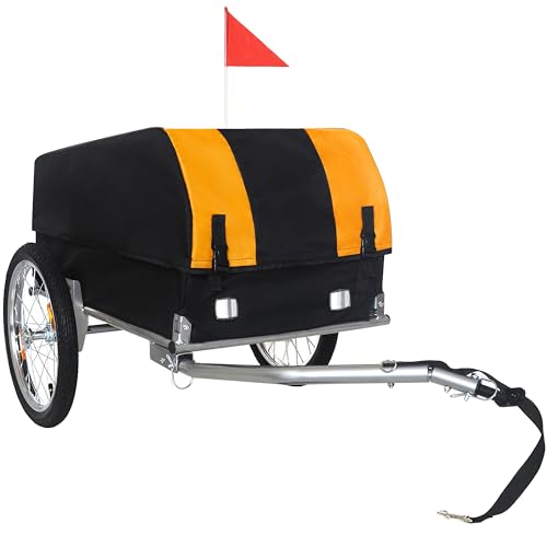 Heavy-Duty Bike Cargo Trailer with Removable Waterproof Cover &ndash; 88 lbs Capacity, 16" All-Terrain Wheels & Foldable Design for Camping, Groceries, Hauling Essentials, Yellow+Black