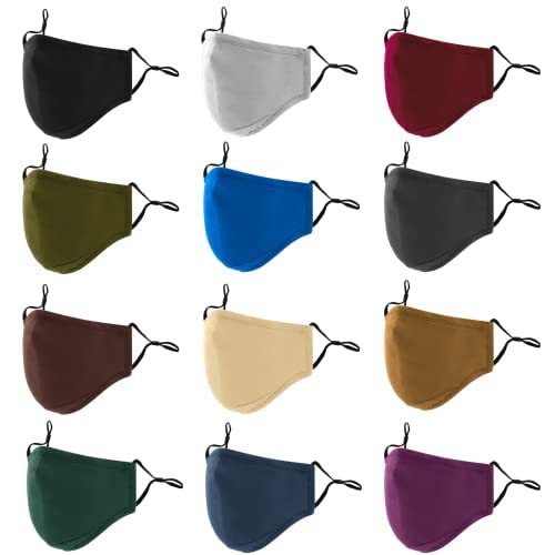 3-Ply Cloth Face Mask 6 Pack,Washable, Reusable and Breathable Face Covering with Adjustable Ear Protection Loops women/men (Light Brown/Blue/Army Green/Dark Green/Light Gray/Navy Blue/Dark Gray/ Brown/Beige/Black/Wine Red/Dark Purple)