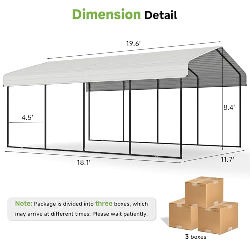 Image of Real Relax 12x20ft Metal Carport, Heavy Duty Garage Outdoor Galvanized Car Shelter Canopy with Metal Frame for Car, Boats and Truck, Cream White