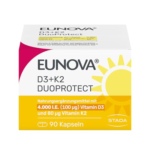 EUNOVA D3+K2 DuoProtect 4000 I.E., hochdosiertes Vitamin D3 & K2, 90 Stück – Ansicht 1