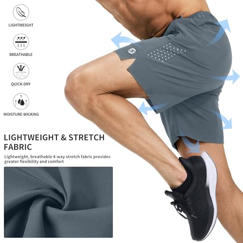 Image of Men's Running Athletic Shorts 7 Inch Quick Dry Lightweight Workout Gym Tennis Shorts 3 Zipper Pockets