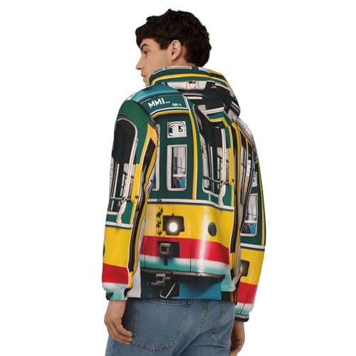 Pull à capuche décontracté homme Lisbonne Tram imprimé zippé - 5