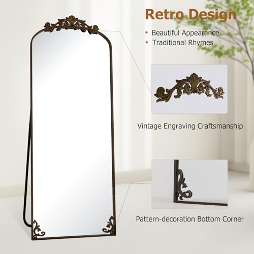 Koonmi Espejo de pie vintage de longitud completa, 52x163 cm, espejo de cuerpo entero a prueba de roturas con hermoso proceso de grabado retro para dormitorio, pasillo, estilo vintage - imagen 4