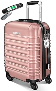 KESSER® Handgepäck Reisekoffer 55L Hartschalen-Koffer Inkl. Kofferwaage + Gepäckanhänger | Trolley Gepäck Rollkoffer Zahlenschloss 4 Rollen ABS-Hartschale Teleskopgriff, 55x40x25cm, Himbeerrosa