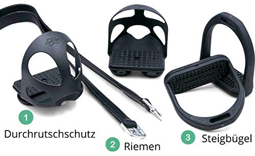 Compositi AMKA Sattelzubehör Set für Kinder mit Steigbügel, Riemen und Durchrutschschutz