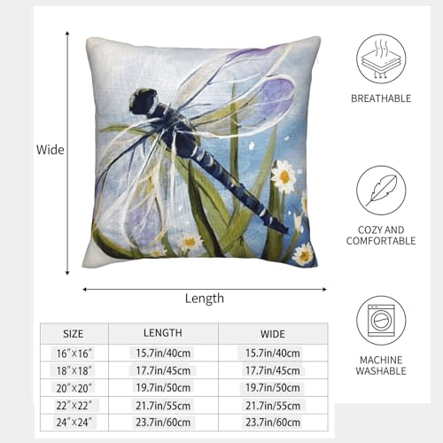Housse de coussin imitation lin libellule déco salon chambre lit x2 - 5