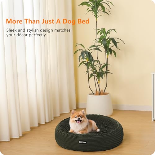 HMTOPE Hundebett Kleine Hunde, Katzenbett Waschbar, Kuscheliges Hundekissen, Rund Cord Hundekorb, Donut, Hundesofa, Abnehmbar und rutschfest, Ø 60 cm, Olivgrün