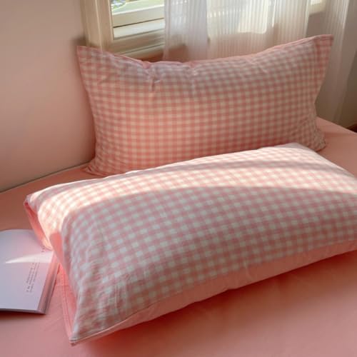 Image of Nayoroom Gingham Duvet Cover Queen Size Reversible Pink Plaid Checkered Duvet Cover 3 Pieces Soft Breathable Washed Microfiber Girls Dorm Bedding Set for All Seasons