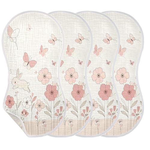 2 Pack Rabbits and Flowers Muslin Burp Cloths Cotton Absorbent Baby Burping Rags for Boys Girls Soft Newborn Burp Bibs, 22 x 11 Inch3