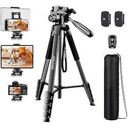 Tripode Joilcan JOILCAN 173cm Tripode Camara, Ligero Tripode para Movil/iPhone/iPad con Cabezal Giratorio Desmontable de 360, Portátil Trípode para Teléfono con Control Remoto & Soporte para Teléfono y Tableta