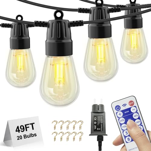Voneta Led Außen-Lichterkette, 15m - 49FT Outdoor Lichterkette Strom mit S14 Glühbirne IP65 Wetterfest -Außenlichter für Garten, Hof, Veranda