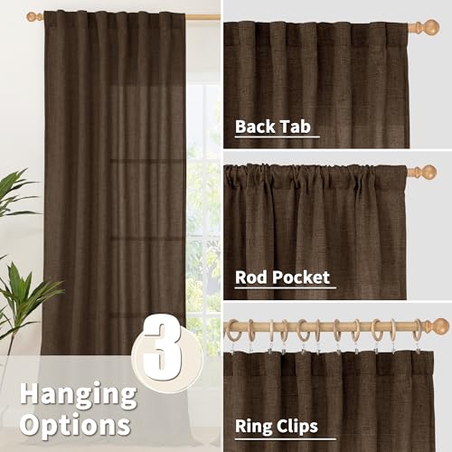 YoungsTex Brown Linen Curtains 80 Inch Length for Living Room, Semi Sheer Window Drapes with Rod Pocket Back Tab Light Filtering for Farmhouse Dining Room Bedroom, 2 Panels, 52 X 80 Inch by YoungsTex - Image 6