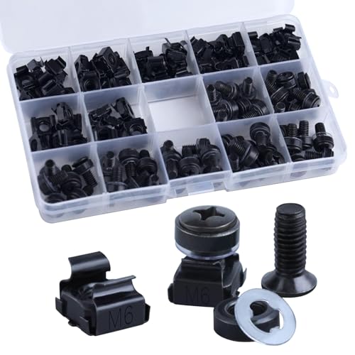 LEONTOOL 50 Pack M6 x 16 mm Rack Mount Cage Nuts, Screws and Washers, Rack Mount Screw and Square Insert Nut