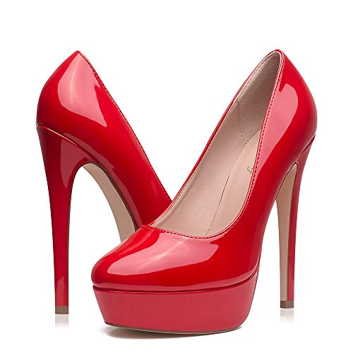 Image of Elisabet Tang Women's Platform High Heels Pumps Shoes Peep Toe 5.5 inch Stilettos Slip On for Dress Wedding Party Prom