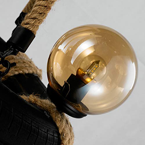 Lustre art nostalgique américain corde de chanvre et boule de verre noir - 3