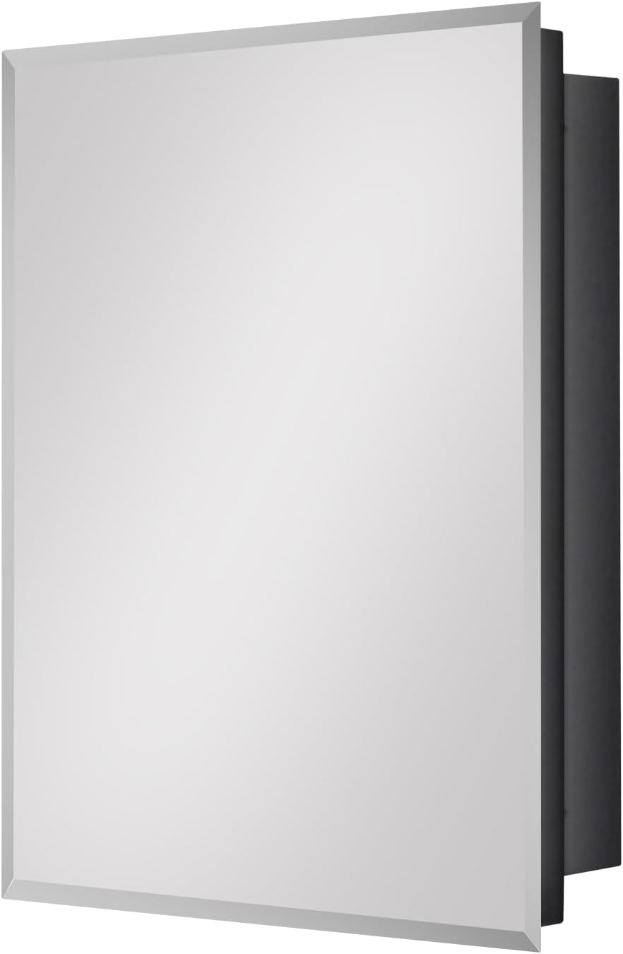 Fundin Black Medicine Cabinet with 16 x 20 Beveled Mirror & Adjustable Staggered Shelves, Recessed or Surface Mount Bathroom Medicine Cabinet