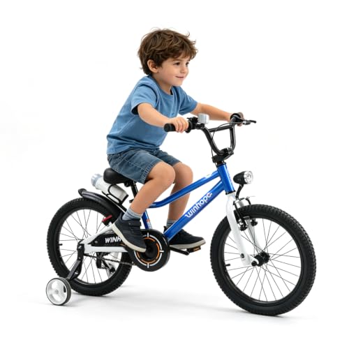 Image of WinHope Kids Bike with Headlight, 12-20 Inch Pedal Bike for 2-12 Boys Girls | Steel Frame with Training Wheels Water Bottle | Dual Brake for Summer Outdoor Riding | Birthday Gift for Toddlers