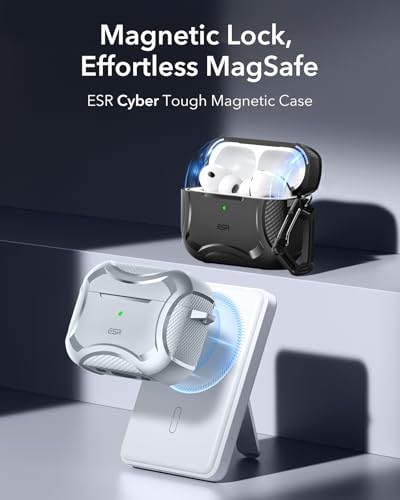 Image of ESR for AirPods Pro 3 Case (2025), Compatible with Airpods Pro 3rd Generation (USB-C Cable), Magnetic Lid, MagSafe Ready, Powerful Drop Protection, Cyber Series, Gray