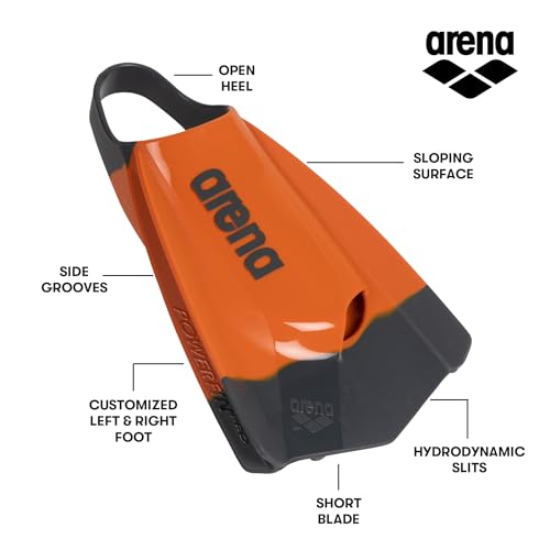 Image of Arena Unisex Adult Powerfin Pro II Swim Training Fins Men and Women Silicone Short Blade Flippers Left-Right Customized, Sizes 4.5-13.5