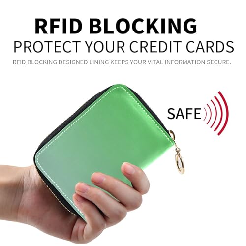 Elegant Blue Lime Green Gradient Wallets for Women Leather Cute Card Holder Wallets RFID Blocking Animal Zipper Travel Wallet with Key Ring2