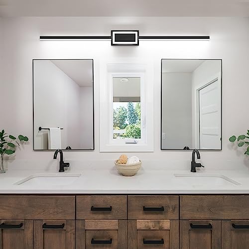 Image of Black Bathroom Vanity Lights - Modern Light Fixture Bathroom 48 Inch - Dimmable LED Bath Light Fixtures Over Mirror 6000K Cool Whtie