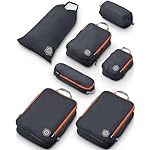 Large Compression Packing Cubes for Travel-Packing Cube Luggage Organizers 7 Piece Set for Checked Luggage-Ultralight, Expandable/Compression Bags by TRIPPED Travel Gear (Grey/Orange)