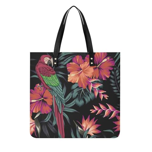 Sac shopping perroquet fleur pour femme grand tote bag de voyage 39x39cm