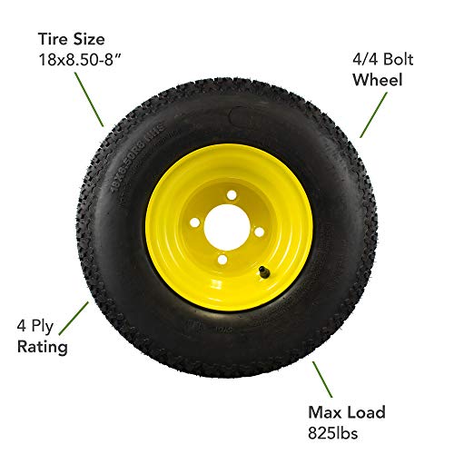 MARASTAR 21428 Radial 18x8.50-8 Rear Tire on Wheel Replacement for John Deere Riding Mowers, 18x8. 50-8 Tubeless Turf, Black - Thumbnail 3