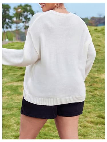 GORGLITTER Women's Plus Size American Flag Sweater Long Sleeve Round Neck Ribbed Knit Pullover Top2