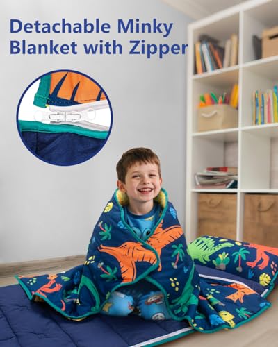 Image of Primlect Toddler Nap Mat with Detachable Blanket and Removable Pillow, Kids Sleeping Bag 55''x35'' for Daycare Preschool Kindergarten, Toddler Sleeping Mat for Boys and Girls