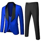 3 teiliger Jacquard Hochzeitsanzug für Herren Vintage Trauzeugen Smoking Anzüge Set Slim Skinny Blazer Weste mit Einem Knopf (3XL,Blau)