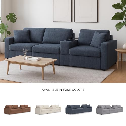 Image of Signature Design by Ashley Modular Blue Sectional Couch with Console